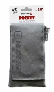 Kapsičkové univerzální pouzdro SWISSTEN POCKET na krk s karabinou pro mobily s velikostí do 6,8" šedé