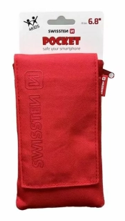 Kapsičkové univerzální pouzdro SWISSTEN POCKET na krk s karabinou pro mobily s velikostí do 6,8" červené